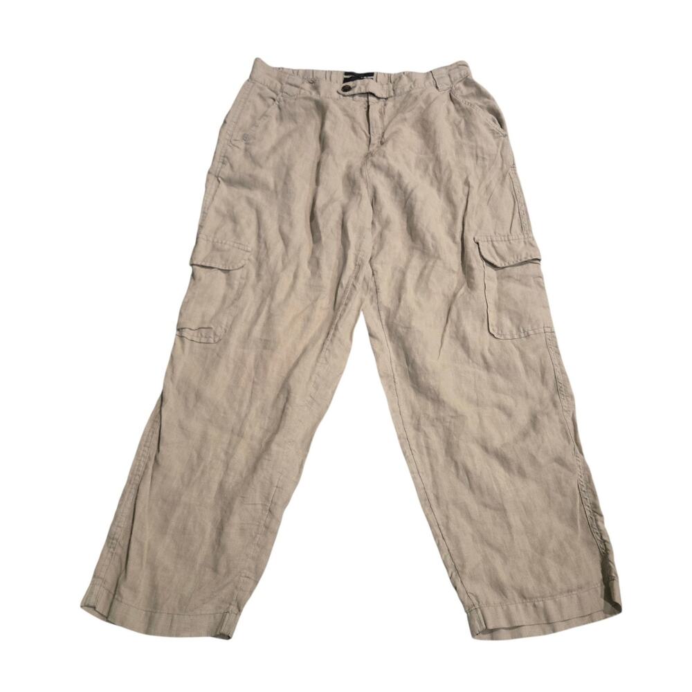 RACHEL Rachel Roy Womens L Beige Linen Blend Pull On Pants Cargo Pockets Crop
